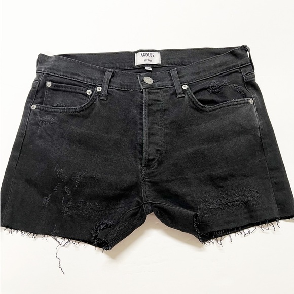AGOLDE X ASAP Ferg Womens Black Distressed Denim Cut Off Shorts Size 32 - Picture 1 of 8